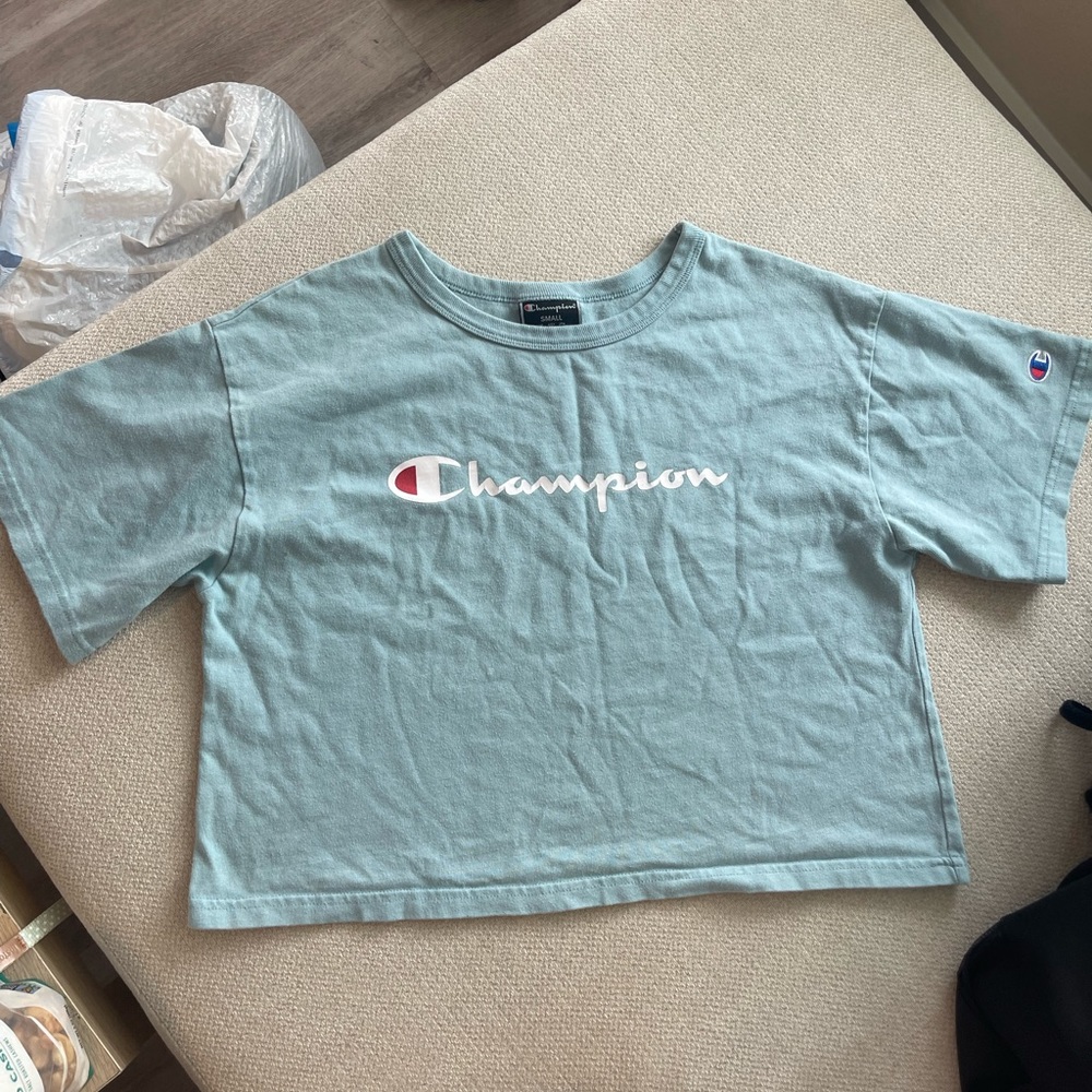 Champion teal crop top tee in size S.